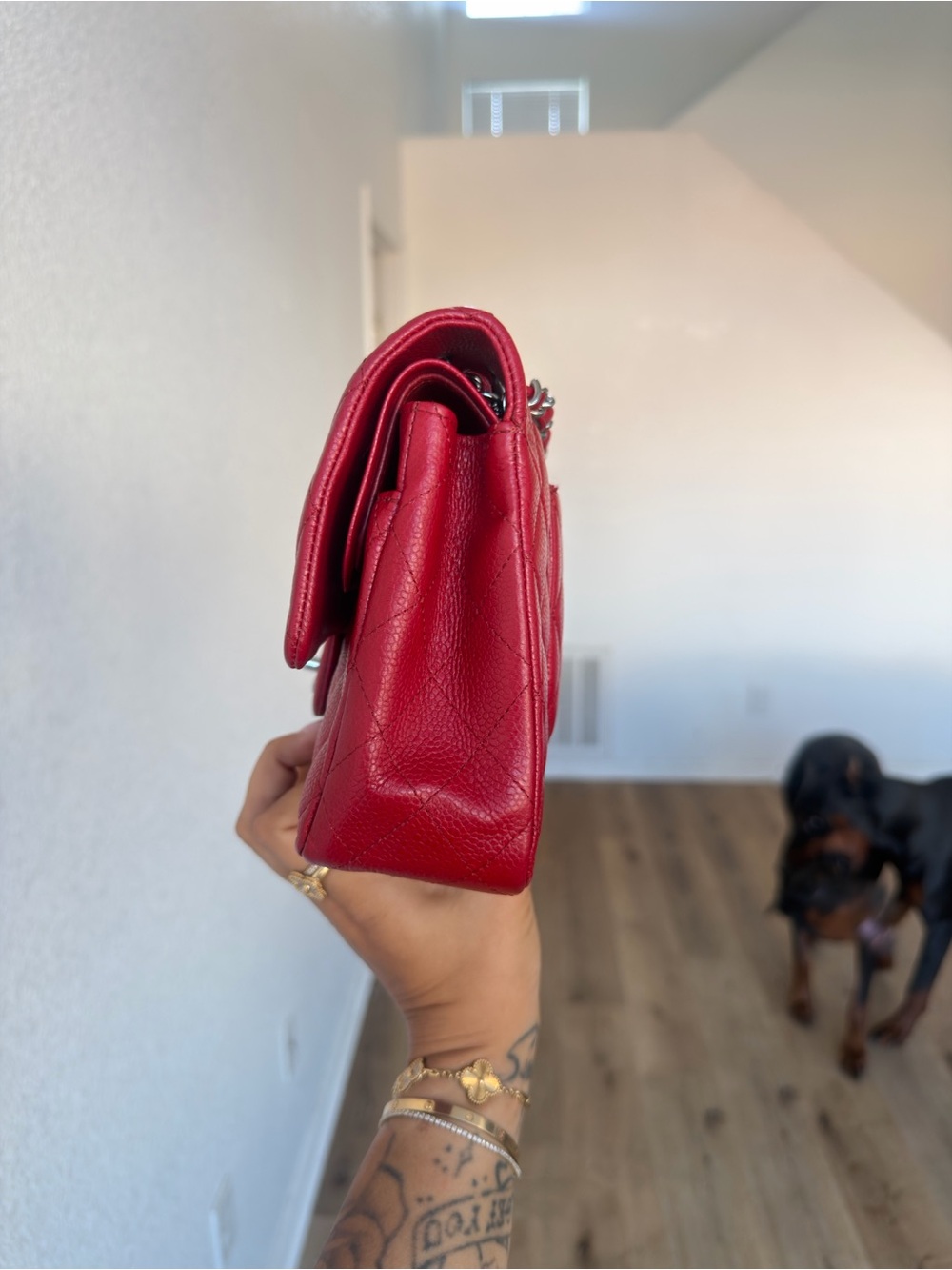 Medium CHANEL Double Flap Red with Silver Hardware - Picture 4 of 11